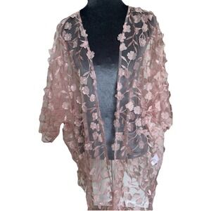 Pink Cherry Blossom Floral Cover Up Top L/X Coquette Sheer Fairy Ethereal $149